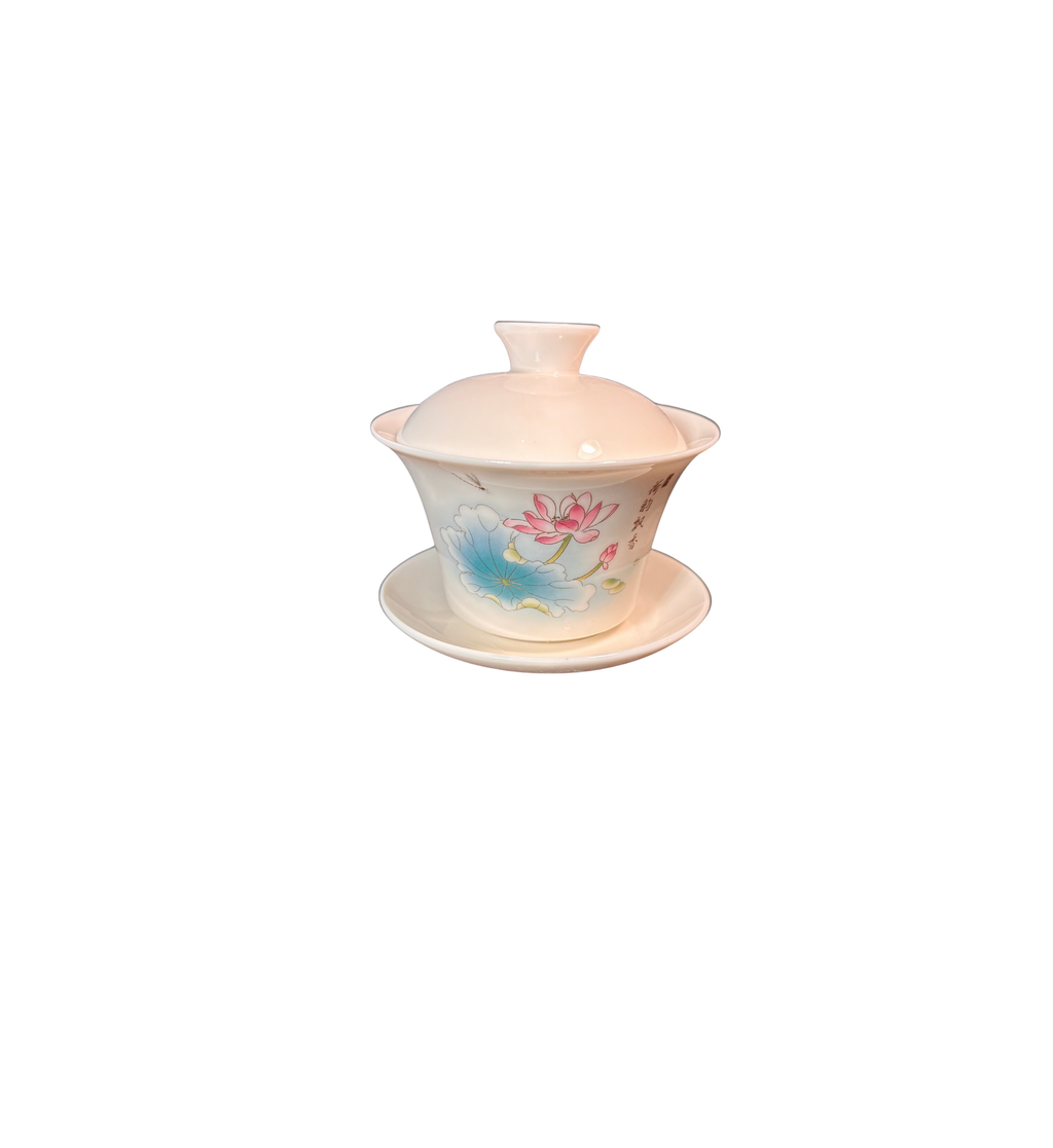 Gaiwan „Qingxiang Heyun“ – Weißes Porzellan mit floraler Malerei · 155 ml